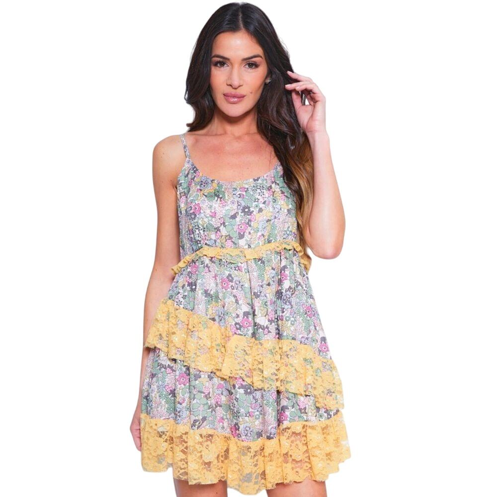 BAROK PARIS Floral Lace Ruffle Cotton Minidress, Size L / 8 US, New With Tag